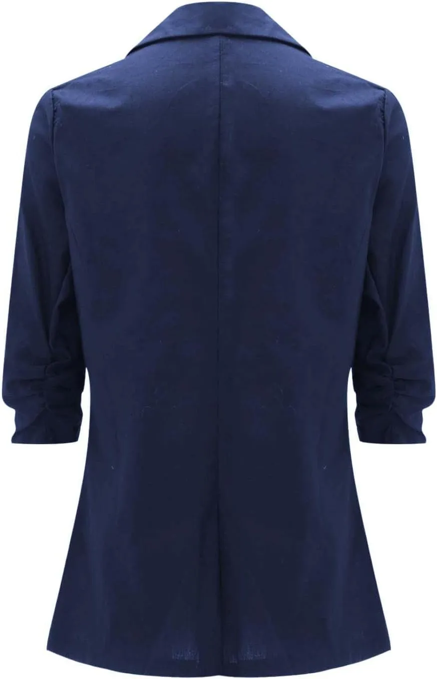 Linen Blazer Women Summer Lightweight Button 3/4 Sleeve Blazers for Women Business Casual Suit Jacket with Pockets