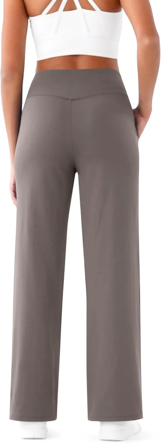 Maxbee Wide Leg Pants for Women Casual Work Pants Crossover High Waisted Yoga Pants with Pockets