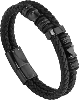 Mens Bracelet,Gifts for Men,Double-Row Black Braided Leather Bracelets for Men,Black Stainless Steel Cross Jewelry With Black Onyx Beads Bracelets,Charm Bracelet,For Dad,Friends,Brother,Sons