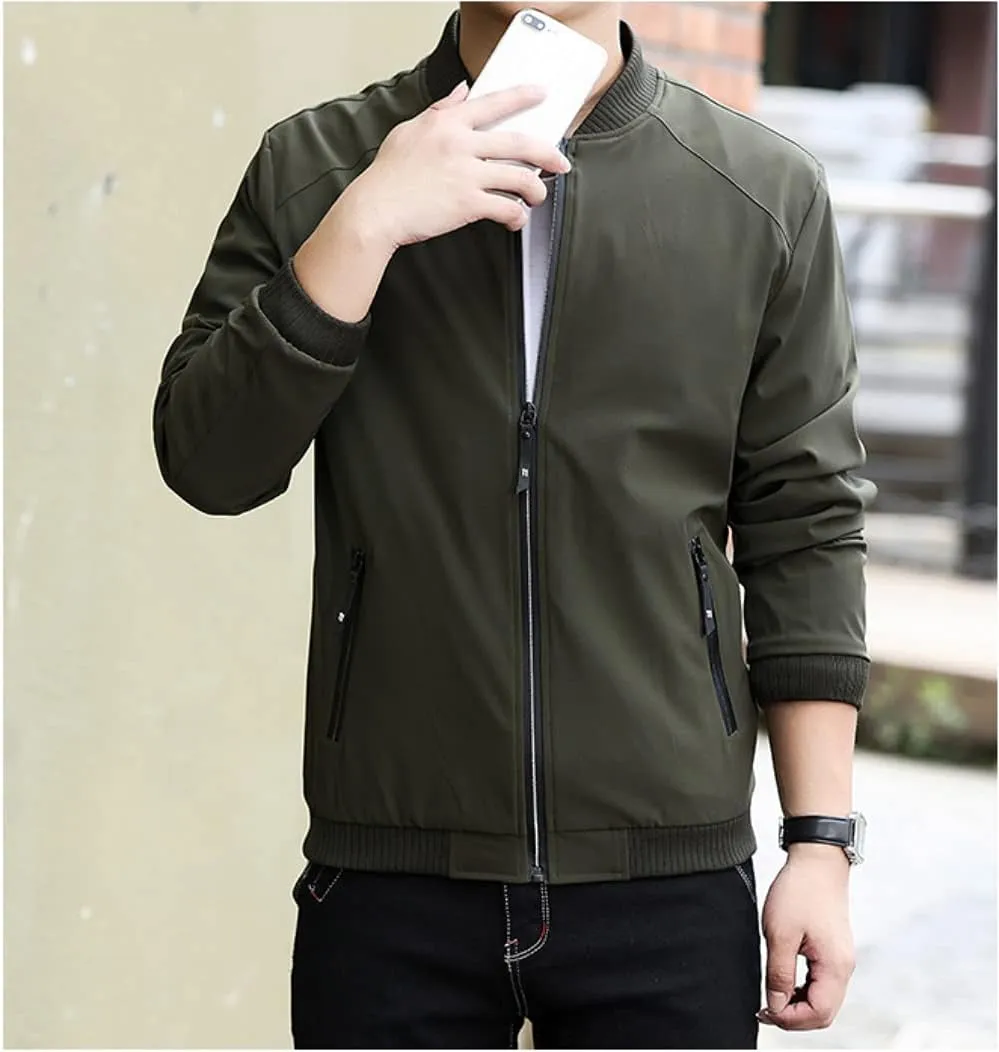 Men's Fall Casual Slim Fit Bomber Jacket Windbreaker Lightweight Softshell Flight Jacket Varsity Coat Outwear