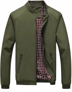 Men's Fall Casual Slim Fit Bomber Jacket Windbreaker Lightweight Softshell Flight Jacket Varsity Coat Outwear