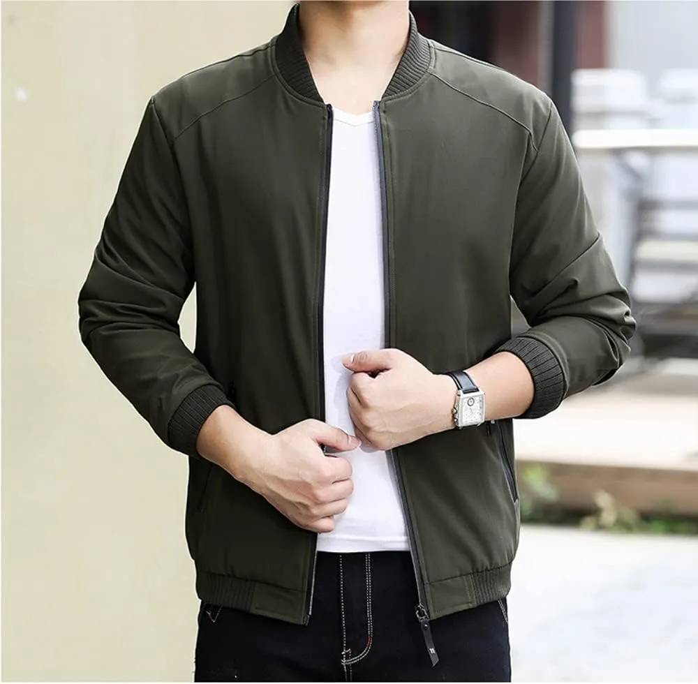 Men's Fall Casual Slim Fit Bomber Jacket Windbreaker Lightweight Softshell Flight Jacket Varsity Coat Outwear