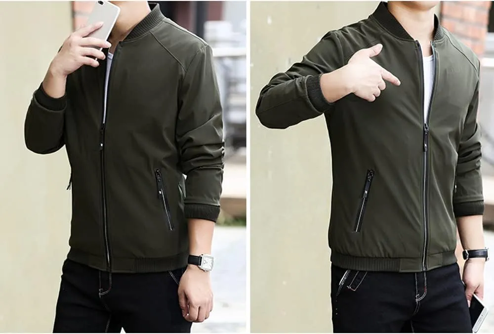 Men's Fall Casual Slim Fit Bomber Jacket Windbreaker Lightweight Softshell Flight Jacket Varsity Coat Outwear