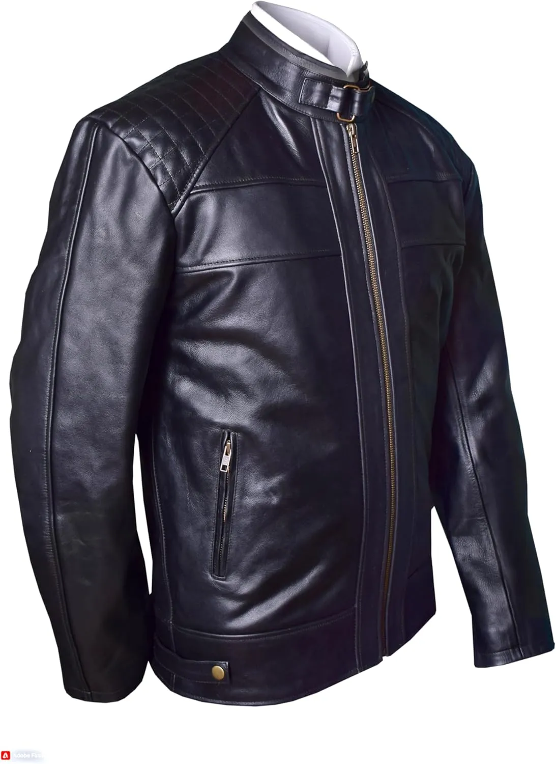 Mens Genuine Leather Jacket Cowhide Motorbike Motorcycle Moto-Jacket Real Leather Black/Brown