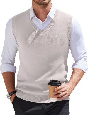 Mens Vest Casual Sleeveless Classic V Neck Knitted Pullover Sweater Comfortable Fit Lightweight Business Tank Tops