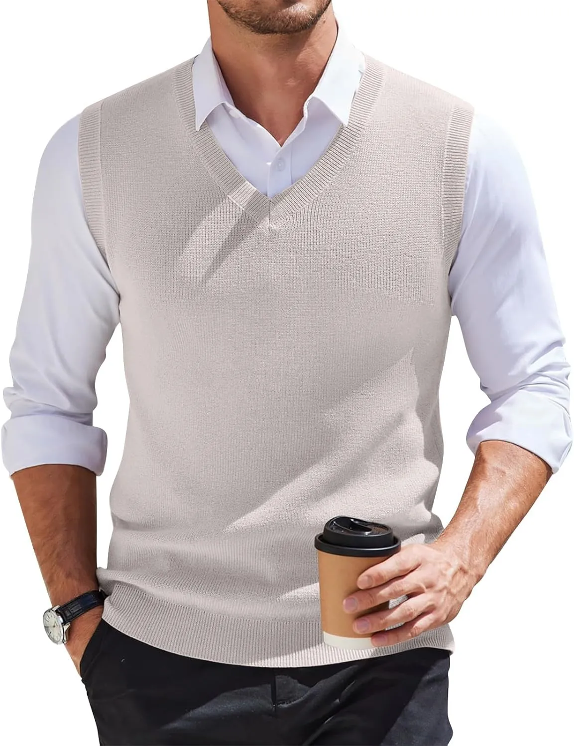 Mens Vest Casual Sleeveless Classic V Neck Knitted Pullover Sweater Comfortable Fit Lightweight Business Tank Tops