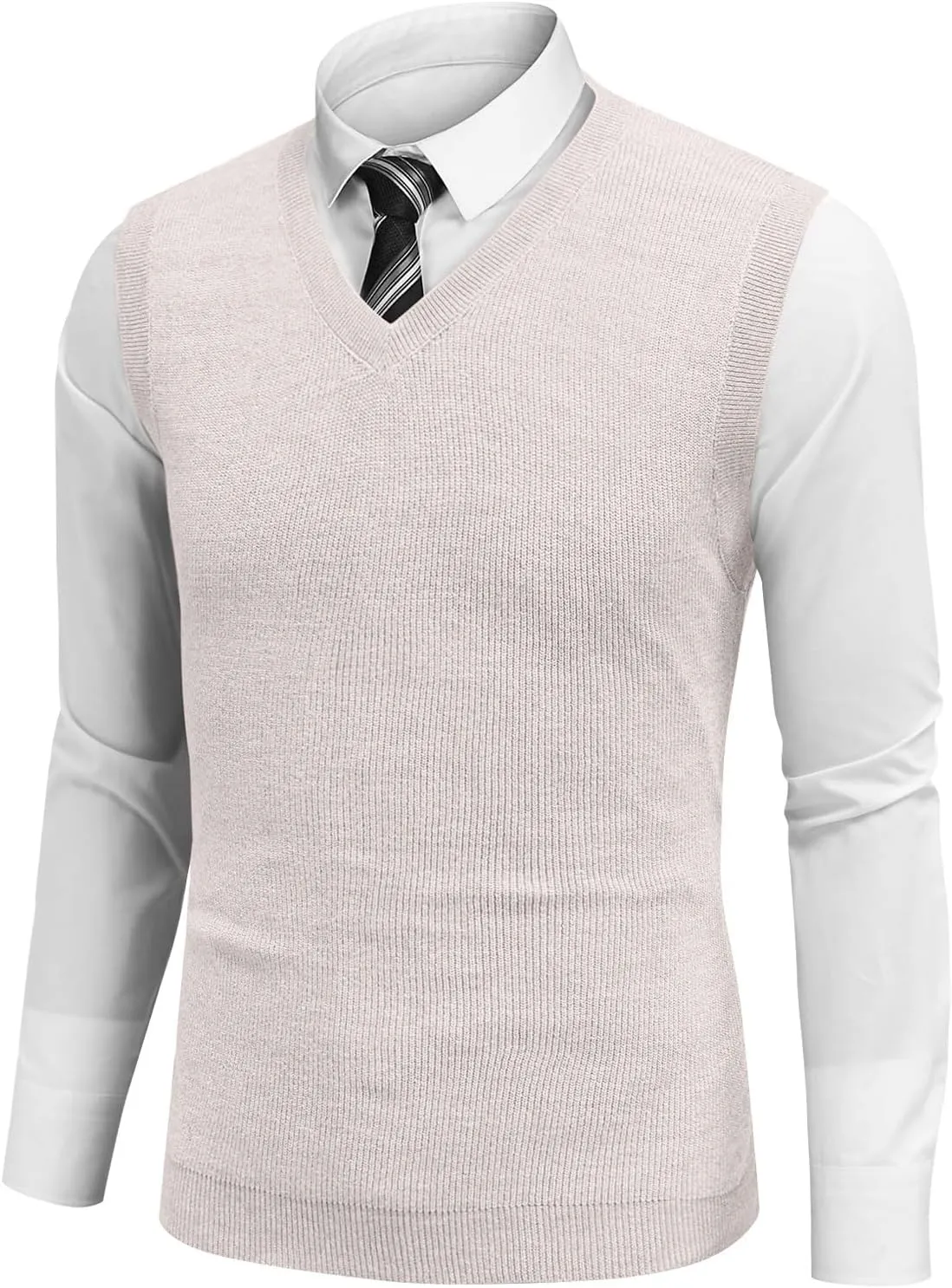 Mens Vest Casual Sleeveless Classic V Neck Knitted Pullover Sweater Comfortable Fit Lightweight Business Tank Tops