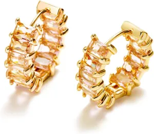 Mesovor Gold Cubic Zirconia Hoop Earrings for Women Trendy, 18K Gold Plated Huggie Hoops Earrings | Green Black Red Stones Earrings Jewelry Gifts