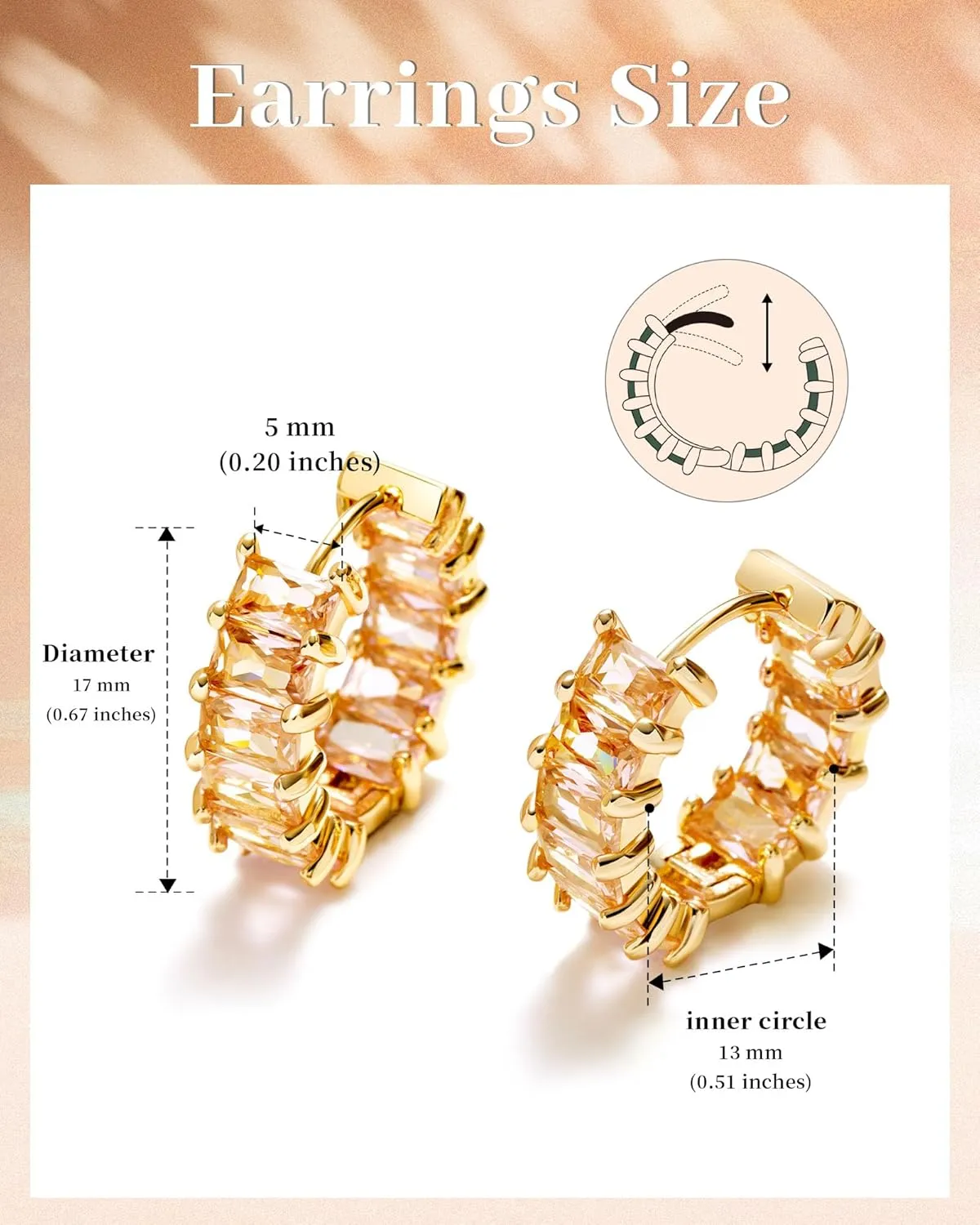 Mesovor Gold Cubic Zirconia Hoop Earrings for Women Trendy, 18K Gold Plated Huggie Hoops Earrings | Green Black Red Stones Earrings Jewelry Gifts