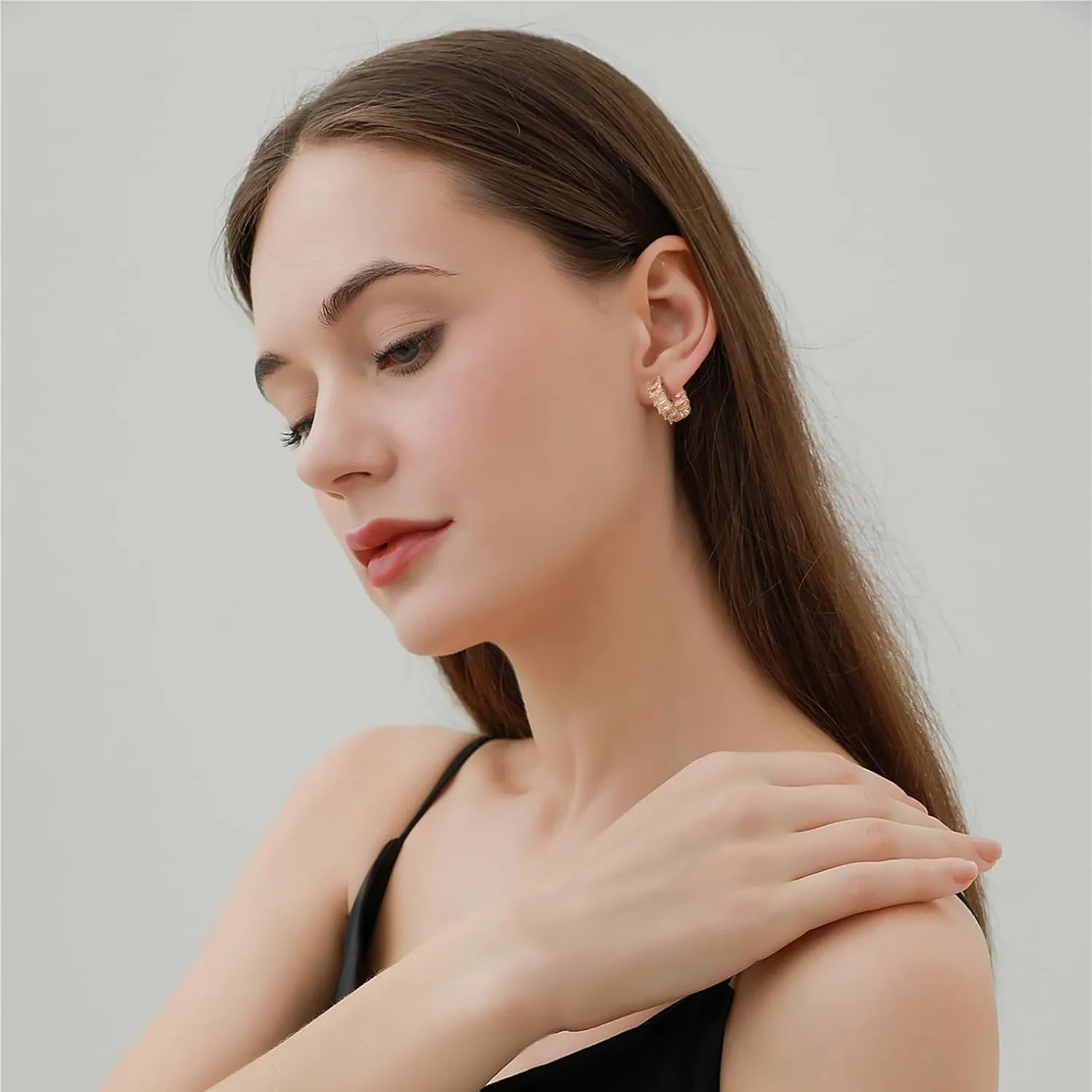 Mesovor Gold Cubic Zirconia Hoop Earrings for Women Trendy, 18K Gold Plated Huggie Hoops Earrings | Green Black Red Stones Earrings Jewelry Gifts