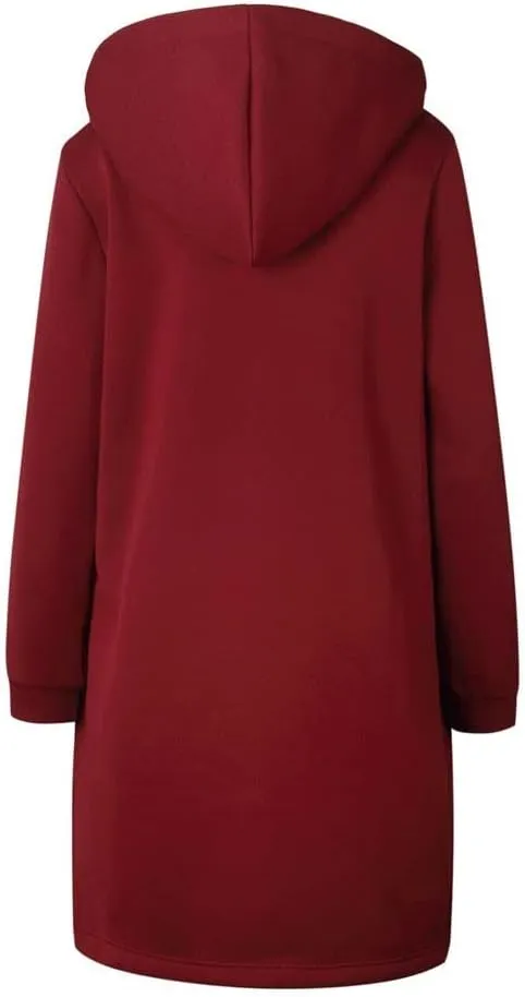 Muyise Women's Casual Zip Up Long Hoodies Tunic Sweatshirt Winter Warm Long Sleeve Hooded Outerwear Jacket Coat with Pockets