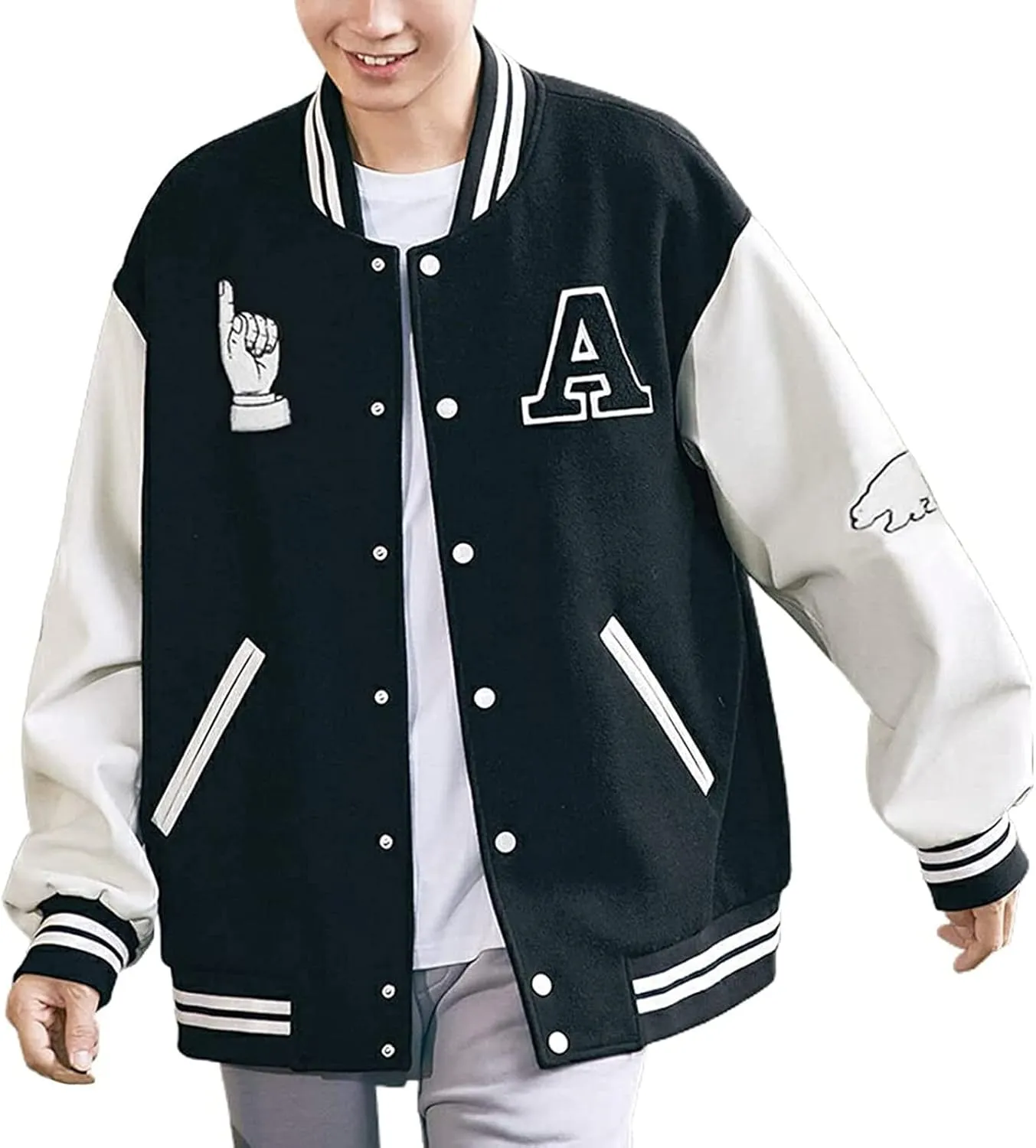 Mxiqqpltky Men's Vintage Varsity Jacket Casual Letter Print Patchwork Baseball Jacket Streetwear Letterman Jacket Bomber Coat