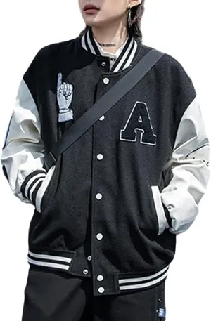 Mxiqqpltky Men's Vintage Varsity Jacket Casual Letter Print Patchwork Baseball Jacket Streetwear Letterman Jacket Bomber Coat