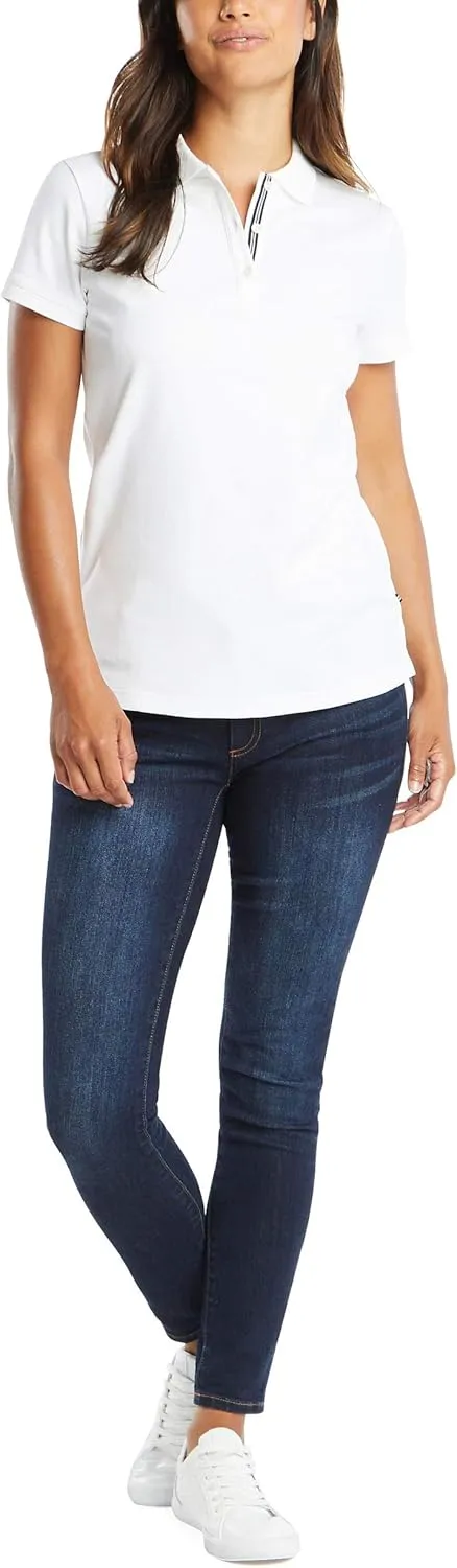 Nautica Women's 3-Button Short Sleeve Breathable 100% Cotton Polo Shirt