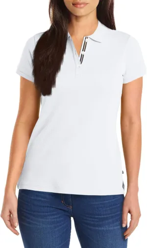 Nautica Women's 3-Button Short Sleeve Breathable 100% Cotton Polo Shirt