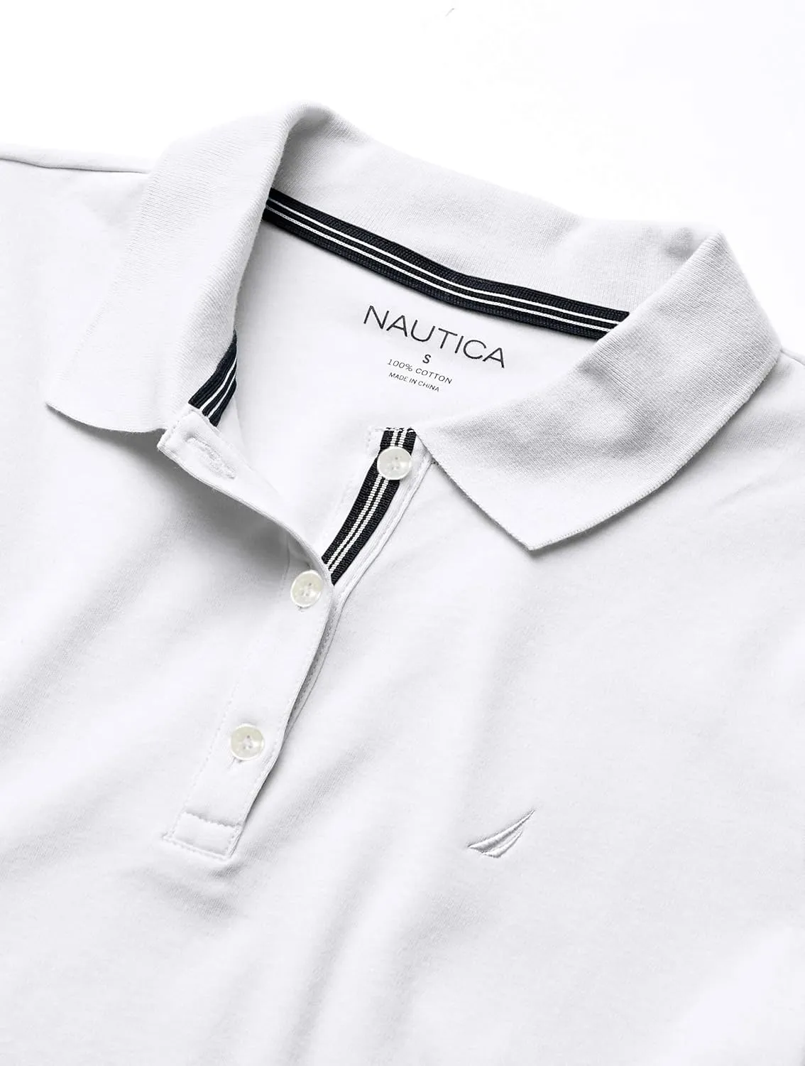 Nautica Women's 3-Button Short Sleeve Breathable 100% Cotton Polo Shirt