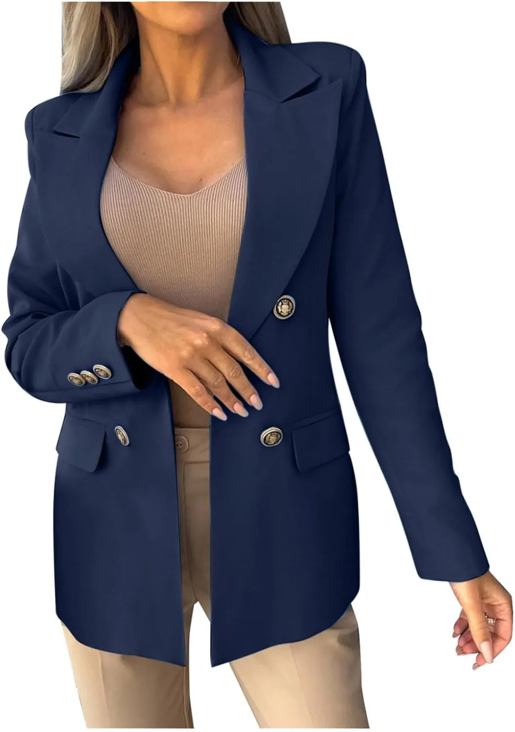 Oversized Blazers for Women Business Casual Long Sleeve Double Breasted Suit Jackets Open Front Lightweight Blazer
