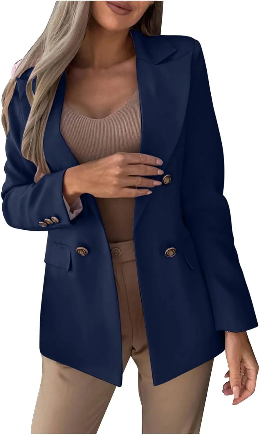 Oversized Blazers for Women Business Casual Long Sleeve Double Breasted Suit Jackets Open Front Lightweight Blazer