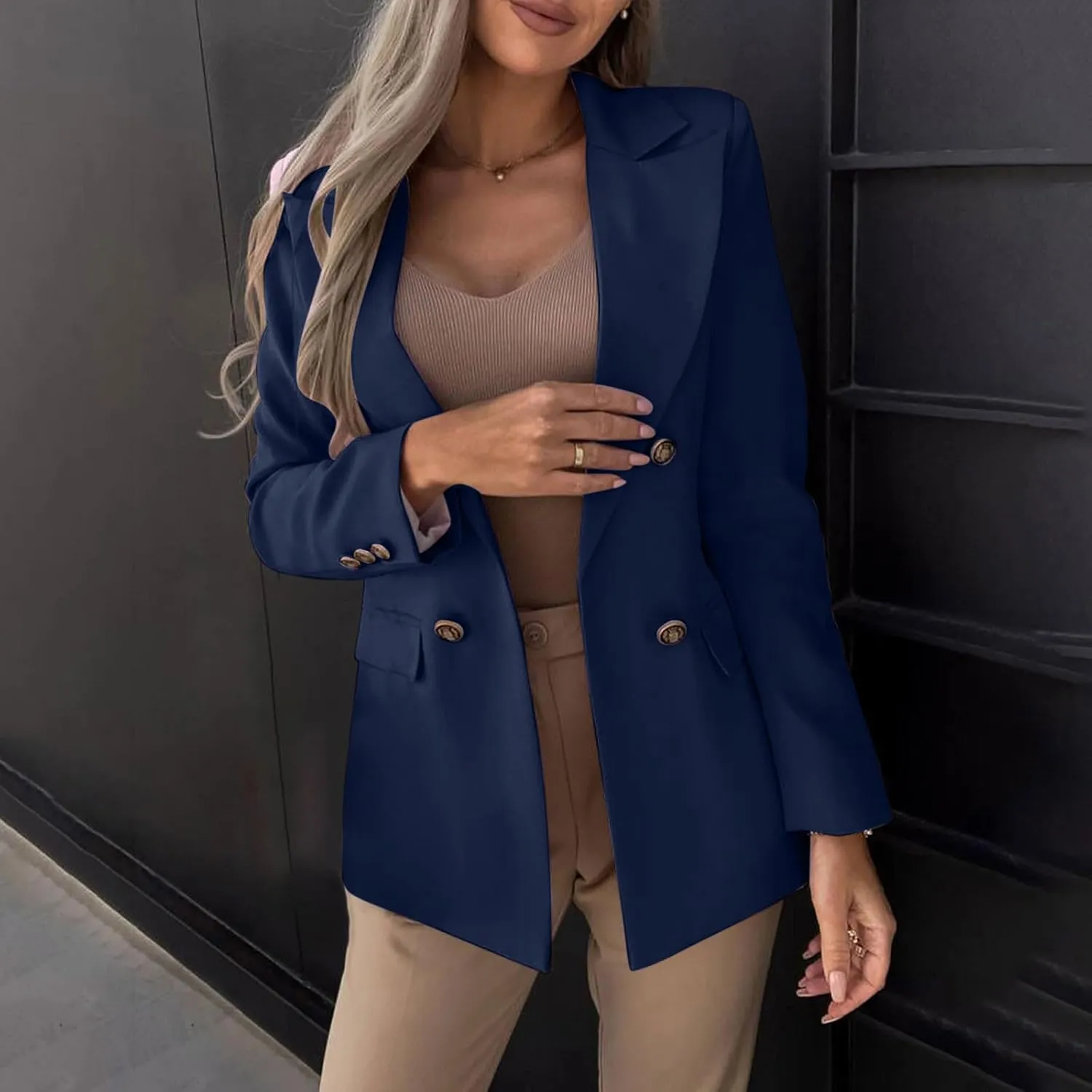 Oversized Blazers for Women Business Casual Long Sleeve Double Breasted Suit Jackets Open Front Lightweight Blazer