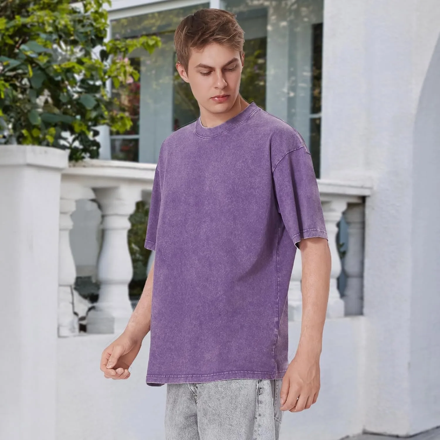 Oversized T-Shirts for Men Heavyweight Cotton Tee Crew Neck Short Sleeve Tops Men's Loose Fit Casual Fashion Shirt