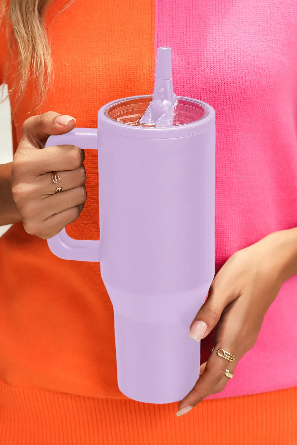 Pear Green Frosted Stainless Handle Large Vacuum Cup with Straw 1200ml
