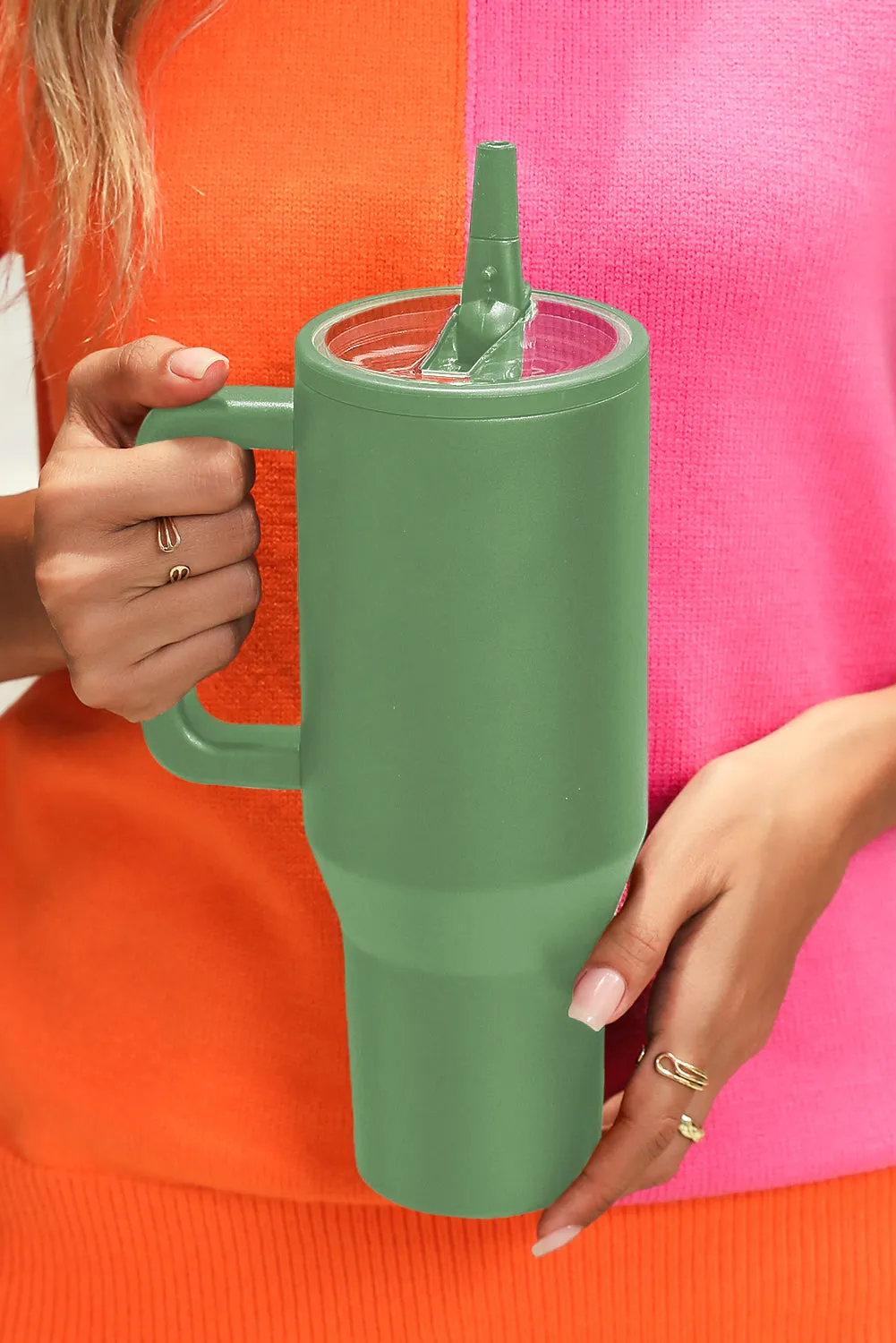 Pear Green Frosted Stainless Handle Large Vacuum Cup with Straw 1200ml