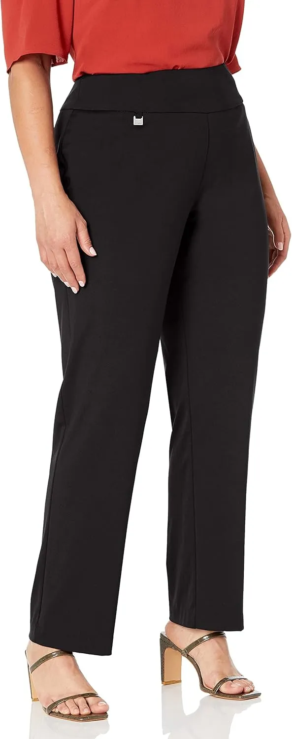 SLIM-SATION Women's Plus Size Pull on Solid Knit Flare Leg Pant with Tummy Panel