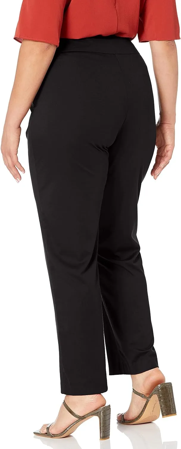 SLIM-SATION Women's Plus Size Pull on Solid Knit Flare Leg Pant with Tummy Panel