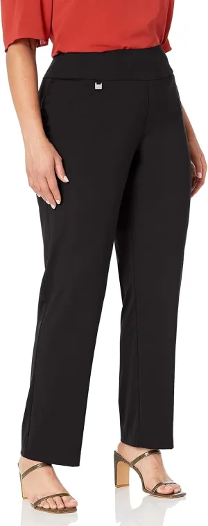 SLIM-SATION Women's Plus Size Pull on Solid Knit Flare Leg Pant with Tummy Panel