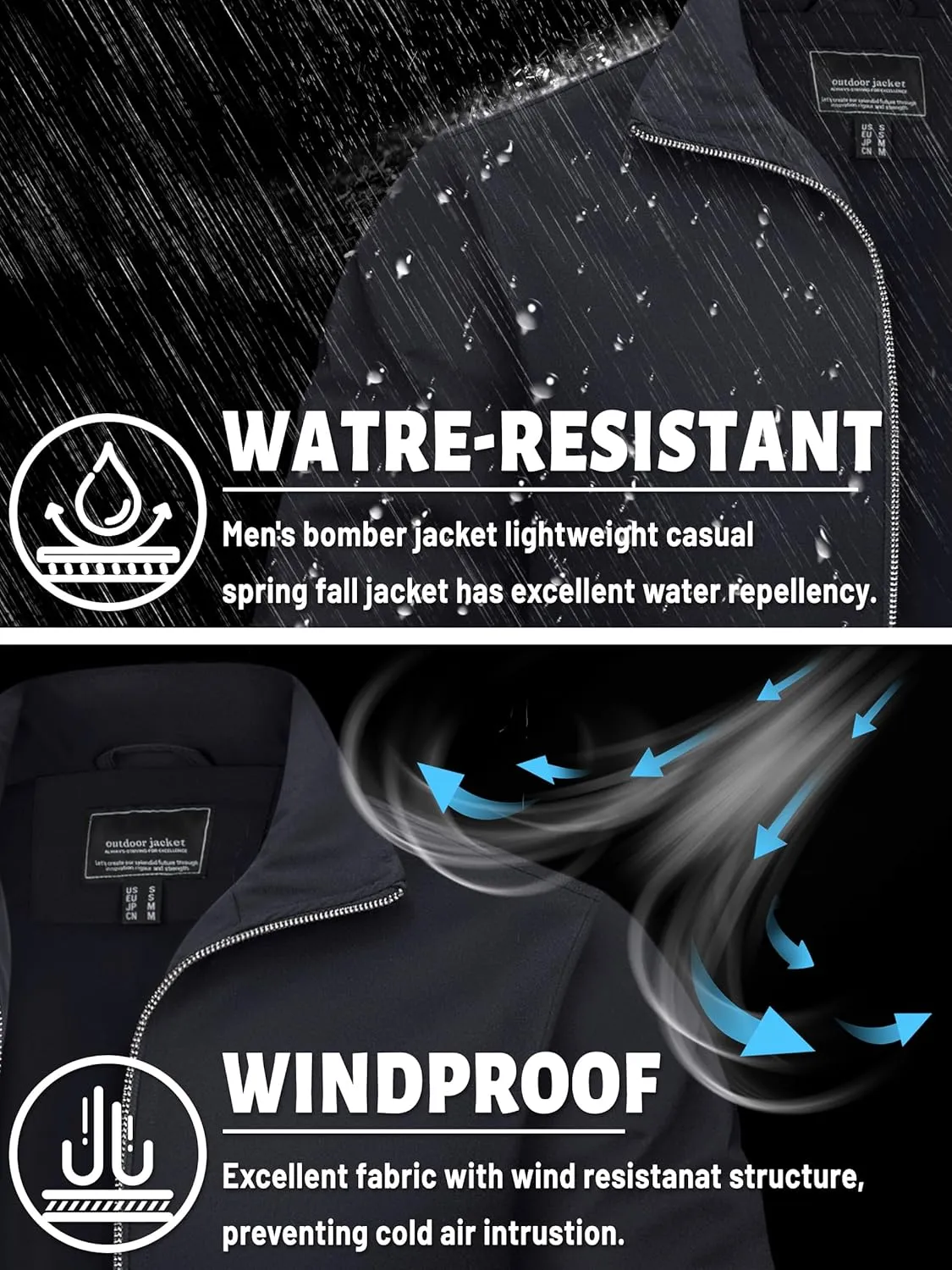 TACVASEN Men's Bomber Jacket Lightweight Casual Windproof Running Spring Windbreaker Sportswear Outerwear