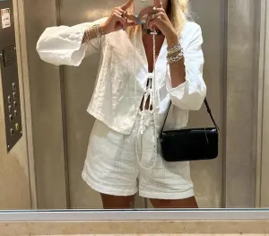 Tie Front Top Coquette Bow Linen Shirt Going Out Summe White Y2k Long Sleeve Blouse