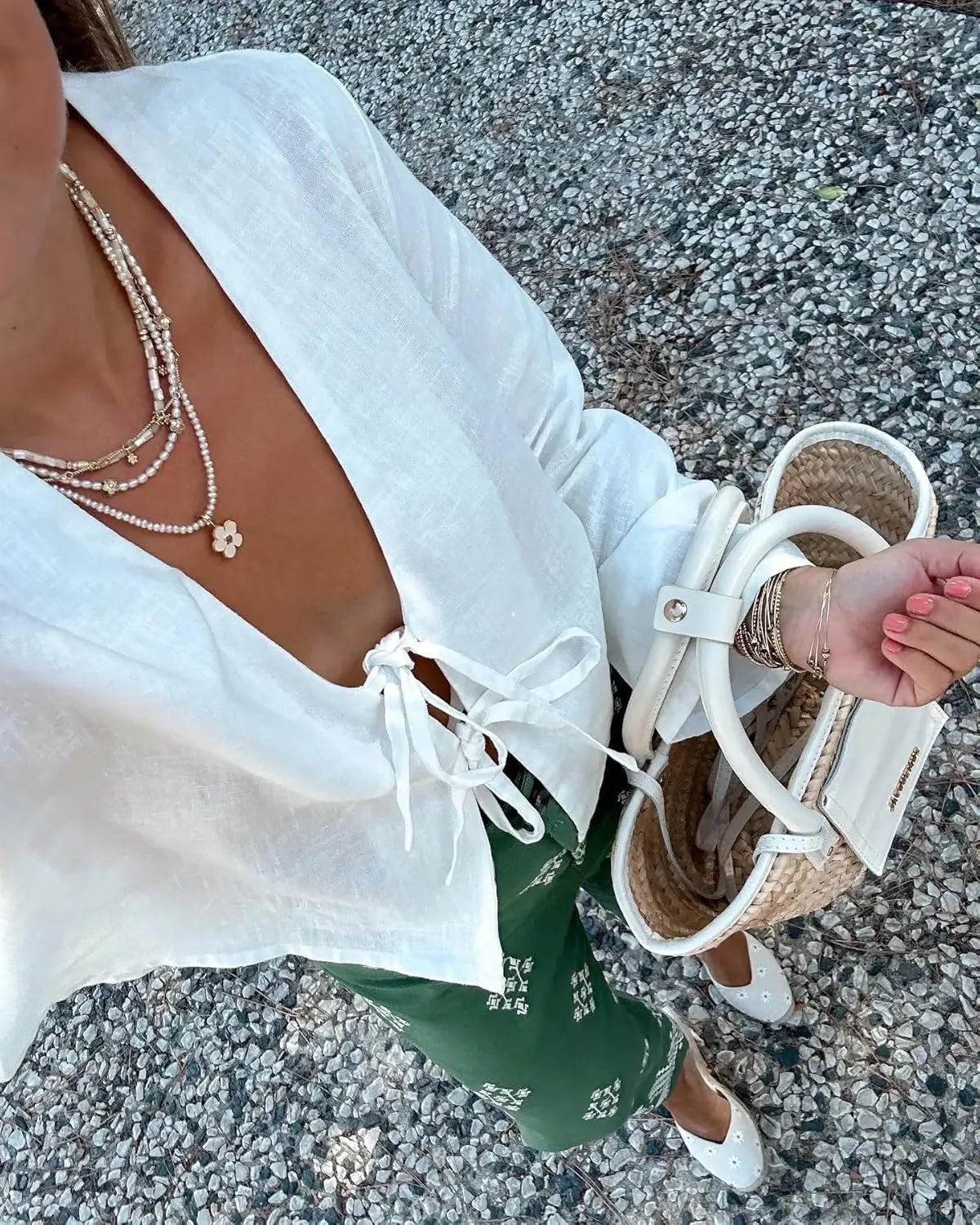 Tie Front Top Coquette Bow Linen Shirt Going Out Summe White Y2k Long Sleeve Blouse