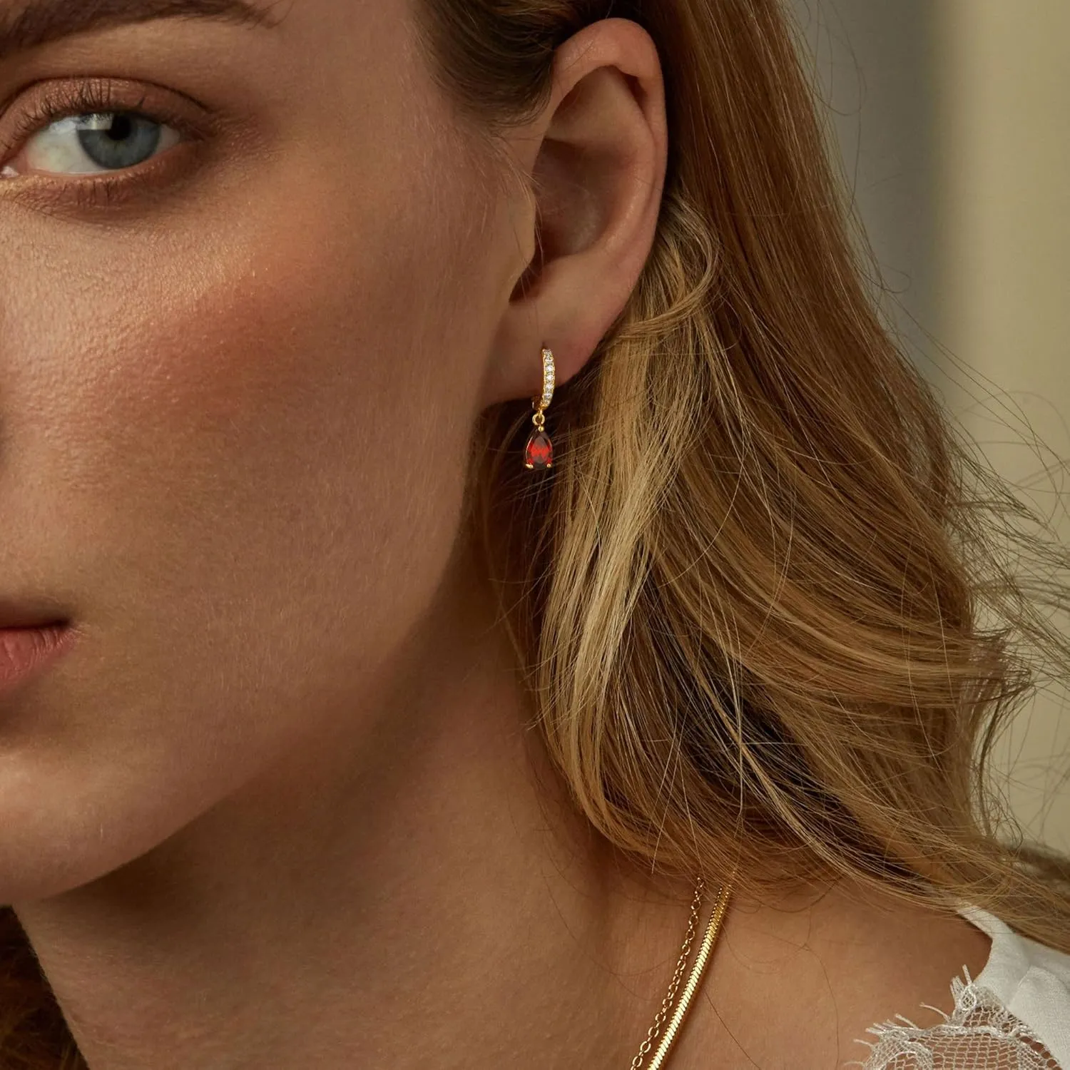 TOBENY Dangle Earrings for Women Trendy 14K Gold Plated Hypoallergenic Drop Hoop Earrings Dainty Diamond Green Emerald Birthstone Huggie Earrings for Birthday Gifts