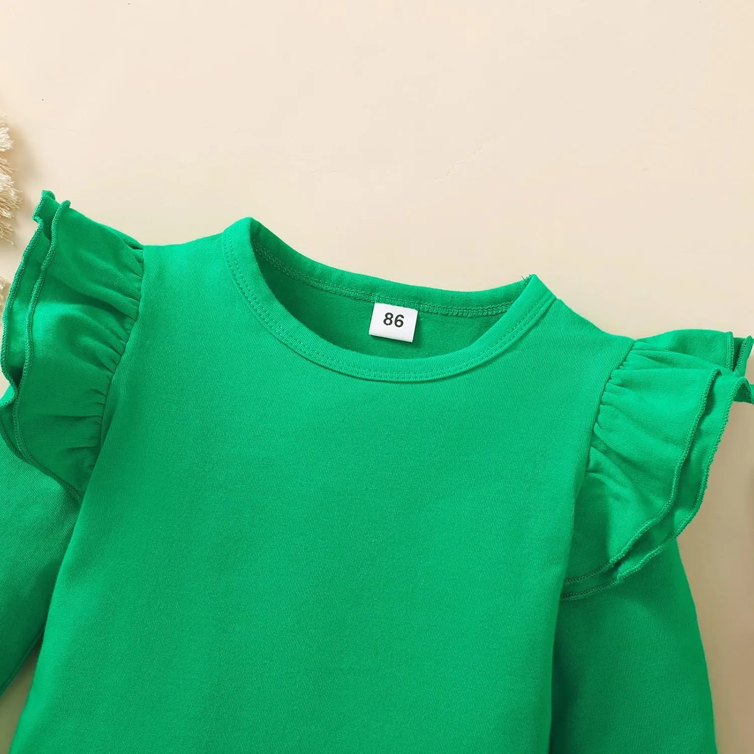 Toddler Baby Girl Solid Color T-Shirt Kids Blouse Plain Ruffle Sleeve Top Cotton Casual Clothes