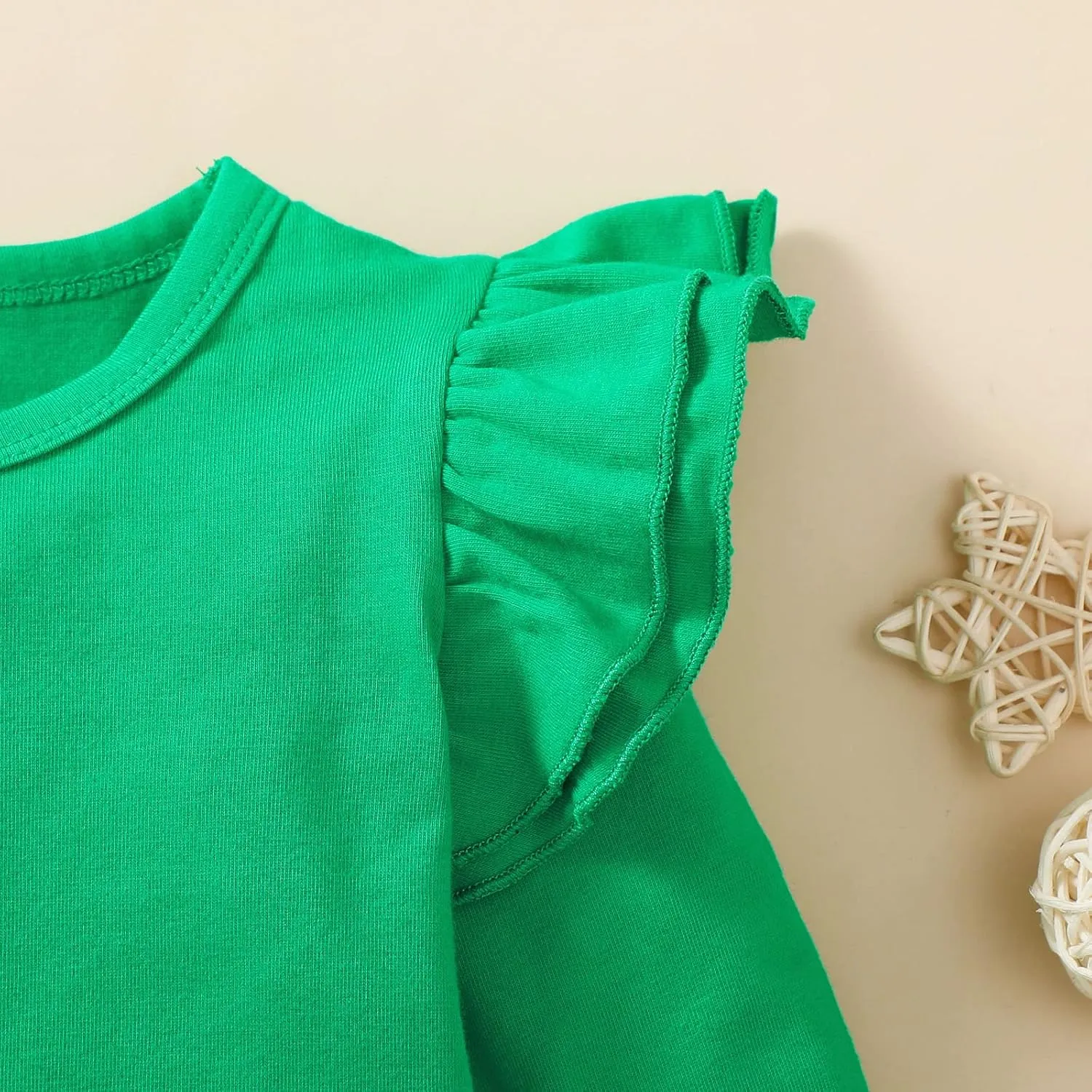 Toddler Baby Girl Solid Color T-Shirt Kids Blouse Plain Ruffle Sleeve Top Cotton Casual Clothes