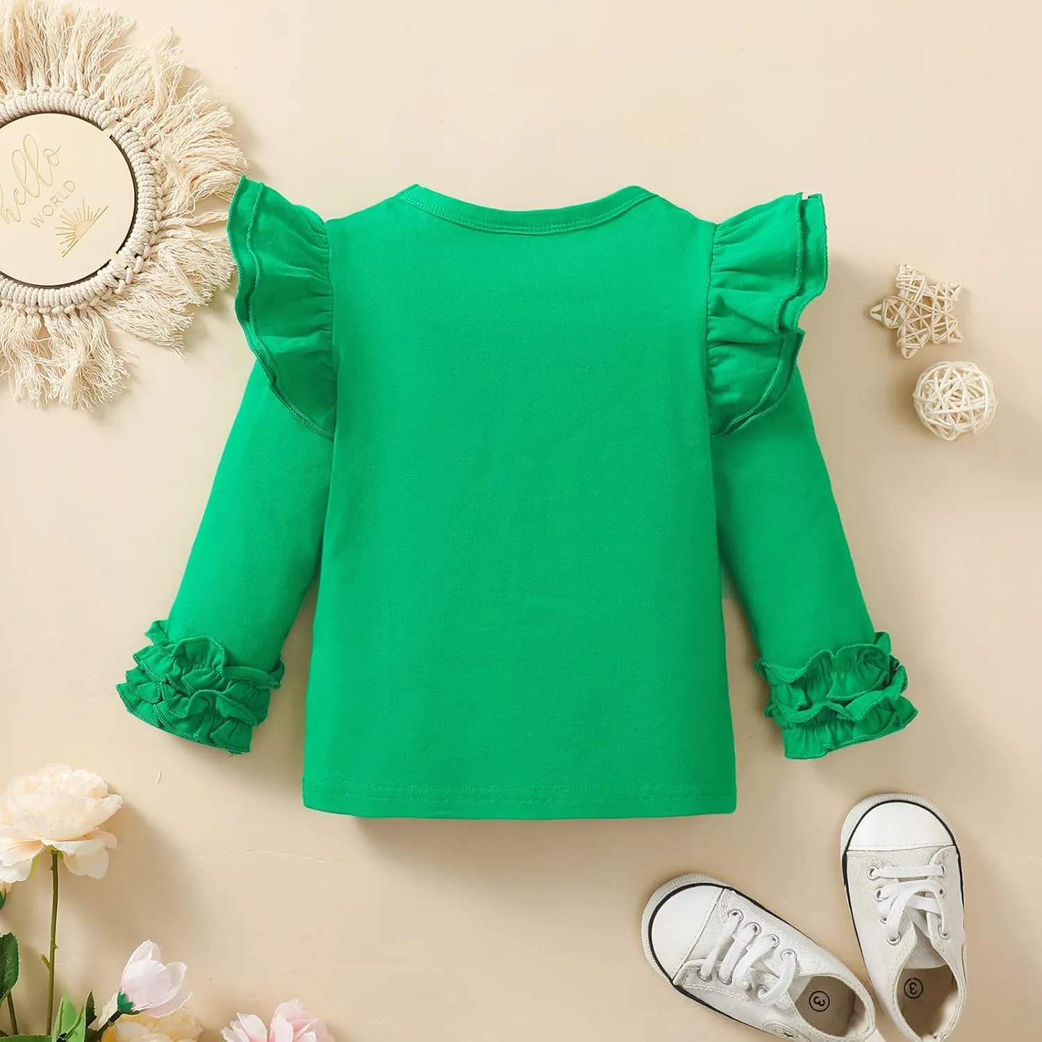 Toddler Baby Girl Solid Color T-Shirt Kids Blouse Plain Ruffle Sleeve Top Cotton Casual Clothes