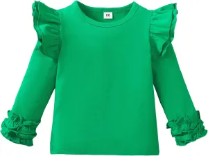 Toddler Baby Girl Solid Color T-Shirt Kids Blouse Plain Ruffle Sleeve Top Cotton Casual Clothes