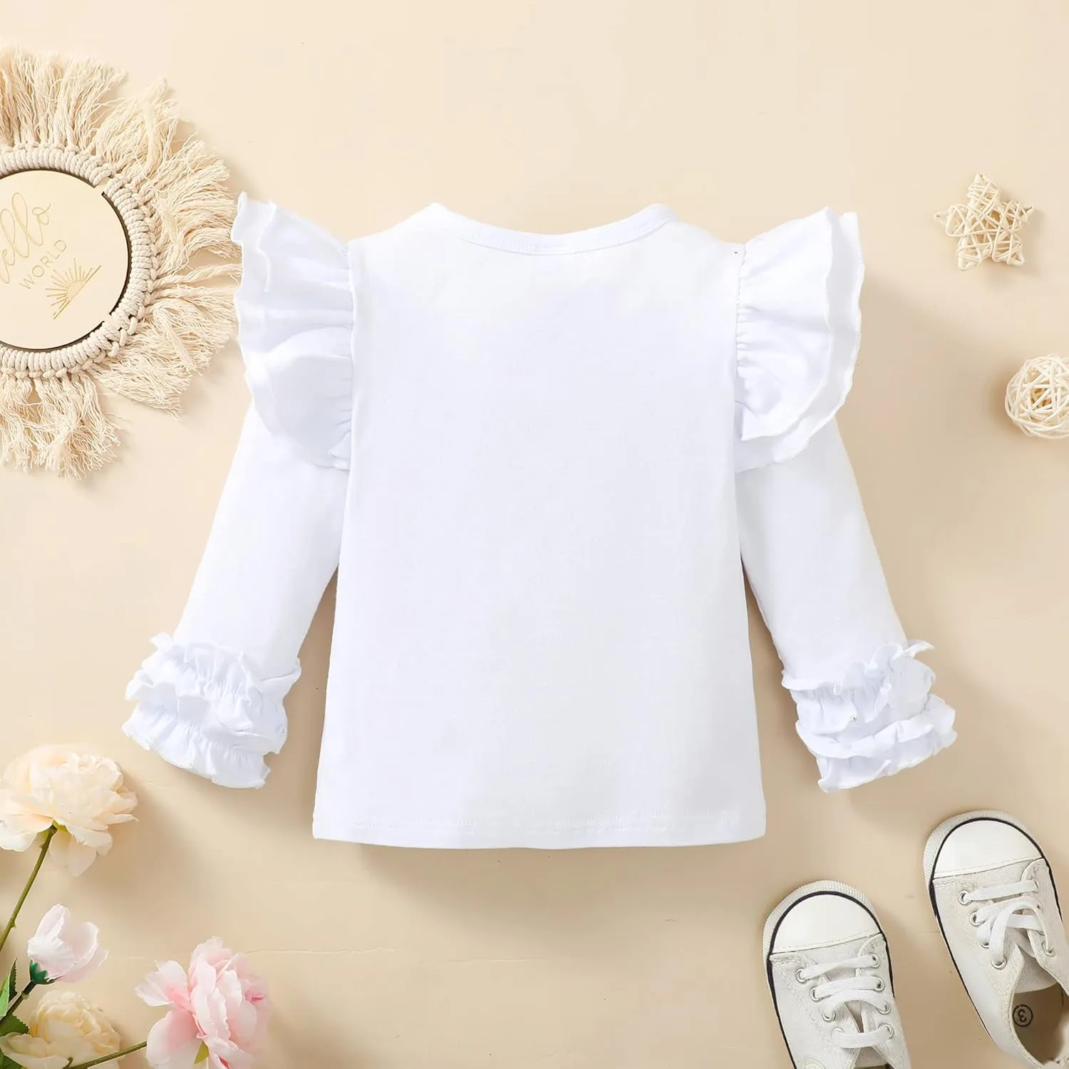 Toddler Girls Solid Color T-Shirt Kids Blouse Plain Ruffle Sleeve Top Baby Girl Cotton Casual Clothes