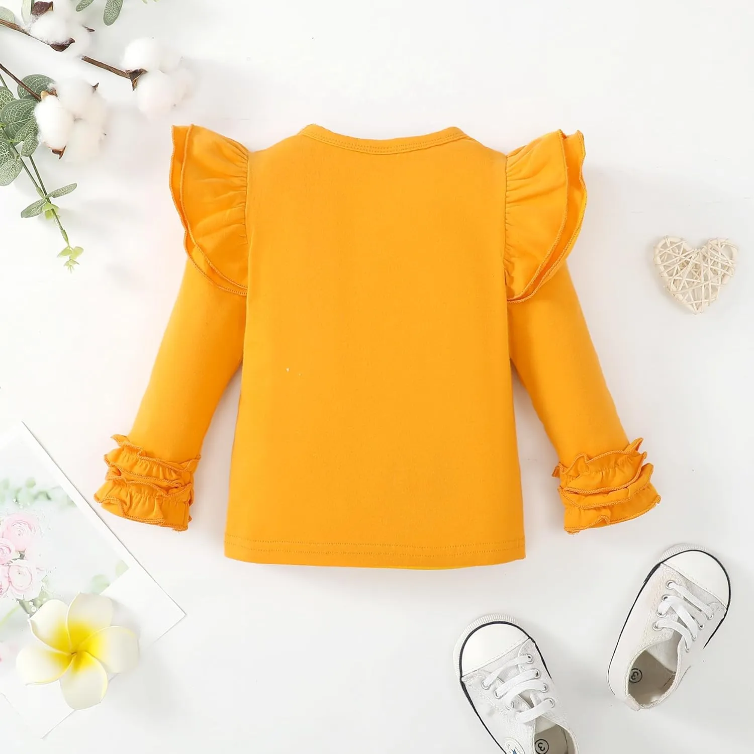 Toddler Girls Solid Color T-Shirt Kids Blouse Plain Ruffle Sleeve Top Baby Girl Cotton Casual Clothes
