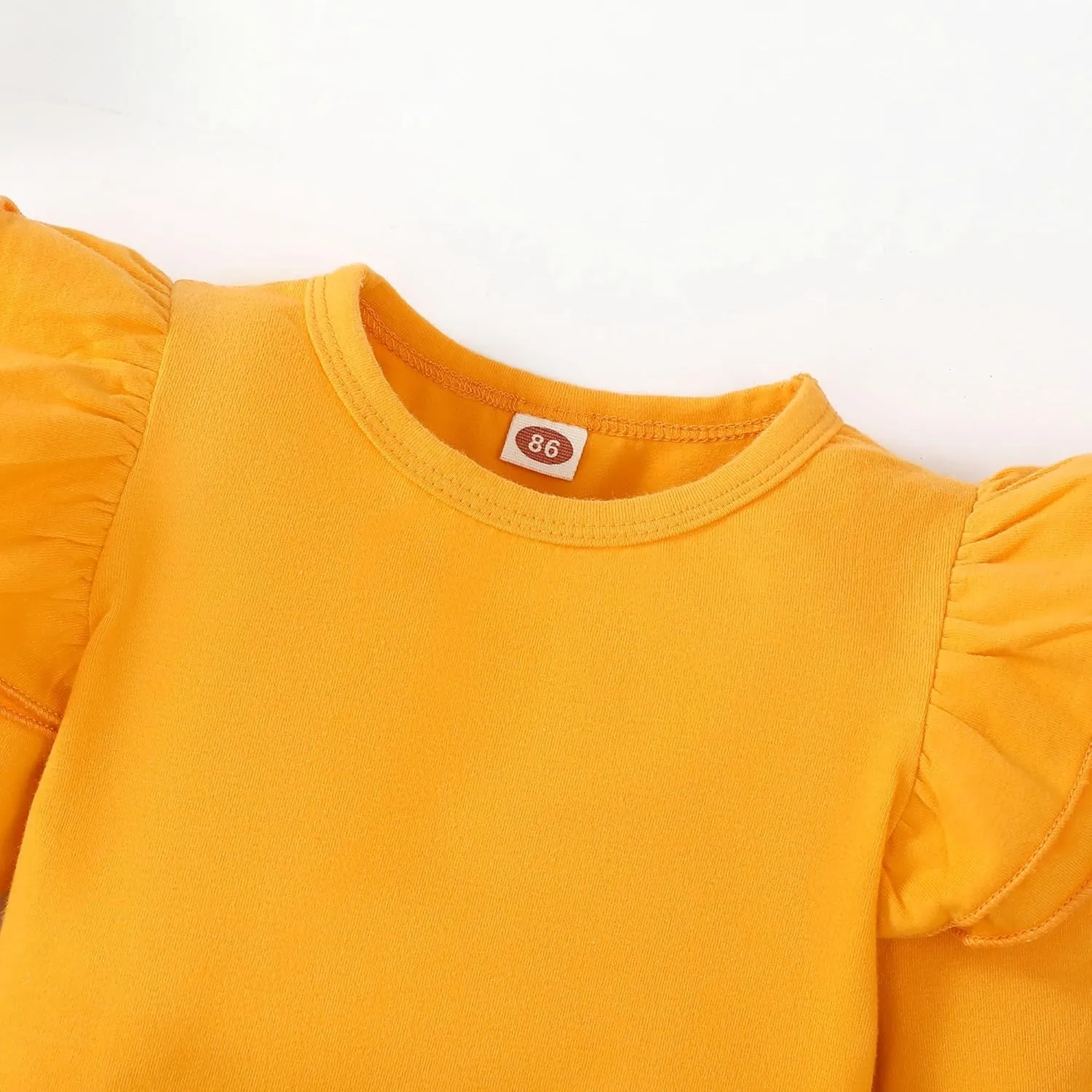 Toddler Girls Solid Color T-Shirt Kids Blouse Plain Ruffle Sleeve Top Baby Girl Cotton Casual Clothes
