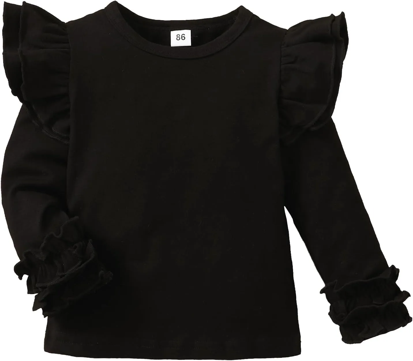 Toddler Girls Solid Color T-Shirt Kids Blouse Plain Ruffle Sleeve Top Baby Girl Cotton Casual Clothes