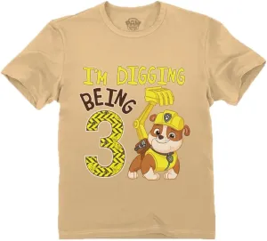 Tstars Rubble 3rd Birthday Boy Digging Being 3 Shirt Gifts for Three Years Old Boys Bday Paw Patrol Toddler Kids T-Shirt