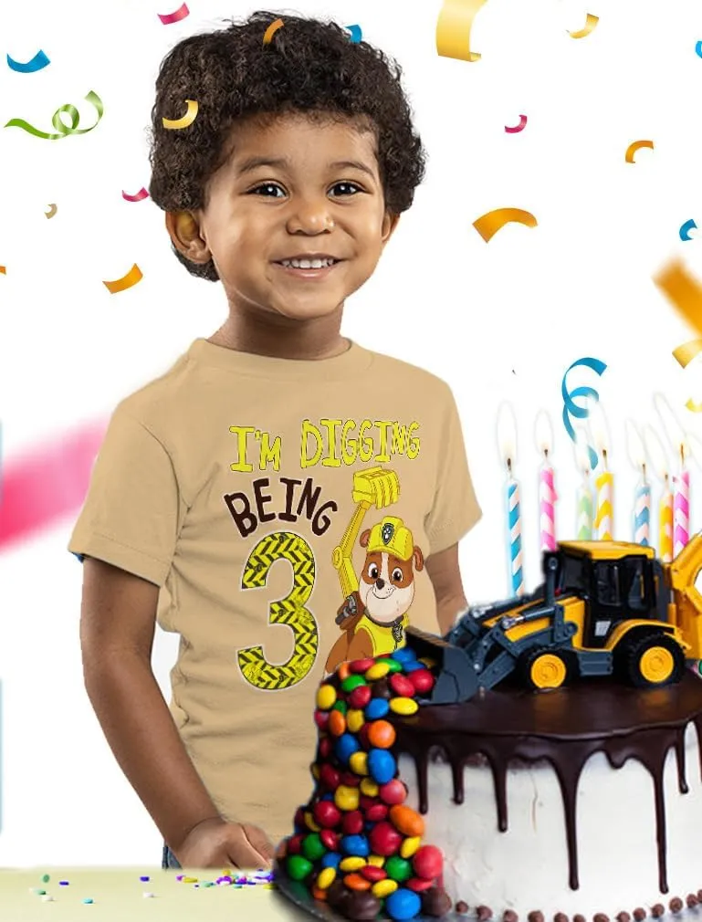 Tstars Rubble 3rd Birthday Boy Digging Being 3 Shirt Gifts for Three Years Old Boys Bday Paw Patrol Toddler Kids T-Shirt