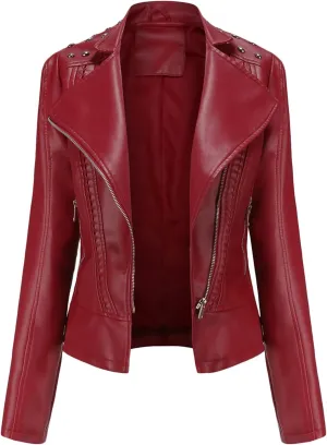 TYQQU Women's Zip Up Slim Outwear Coat Long Sleeve Faux Leather Jacket Casual Short Bomber Coat