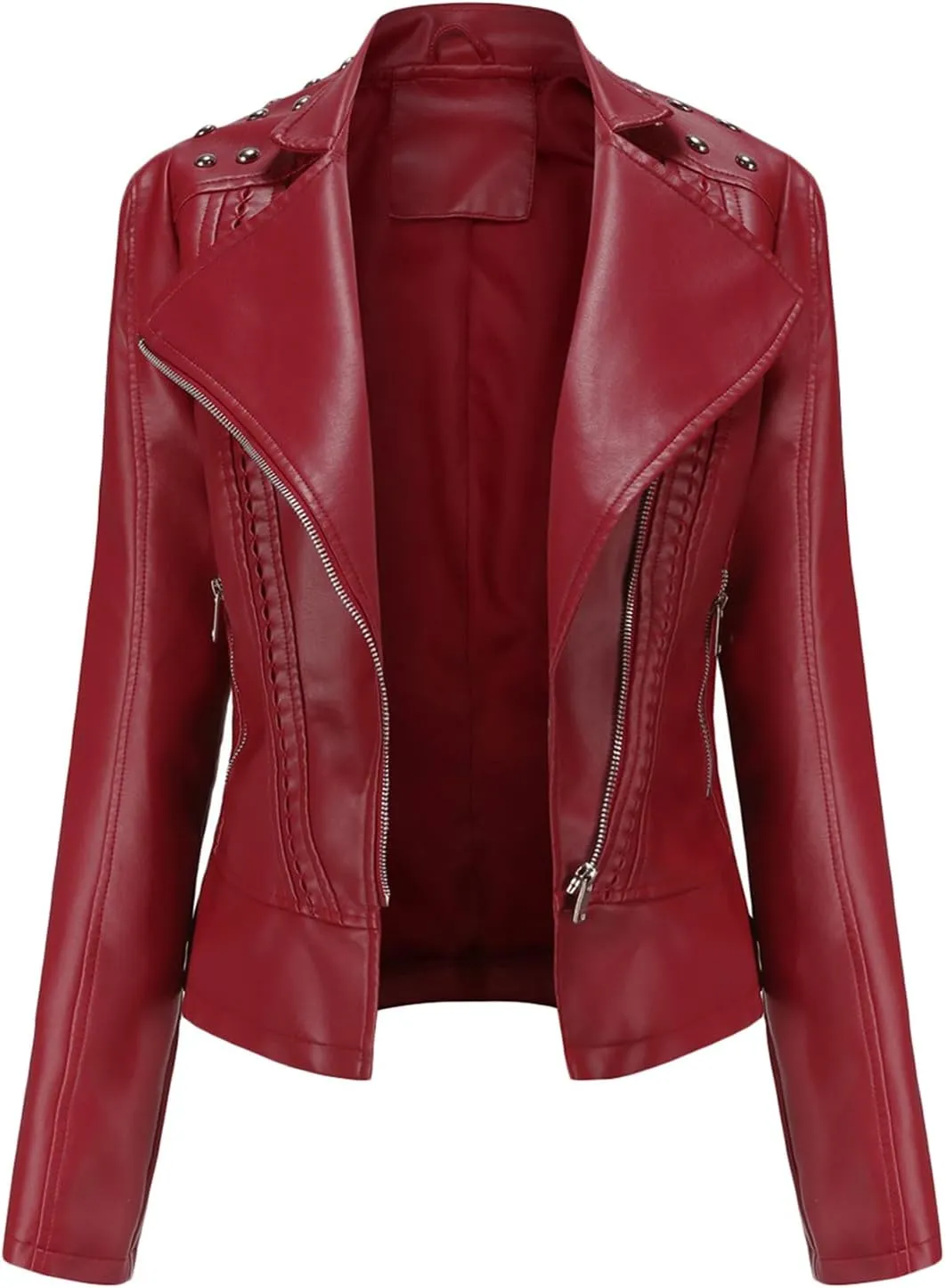 TYQQU Women's Zip Up Slim Outwear Coat Long Sleeve Faux Leather Jacket Casual Short Bomber Coat