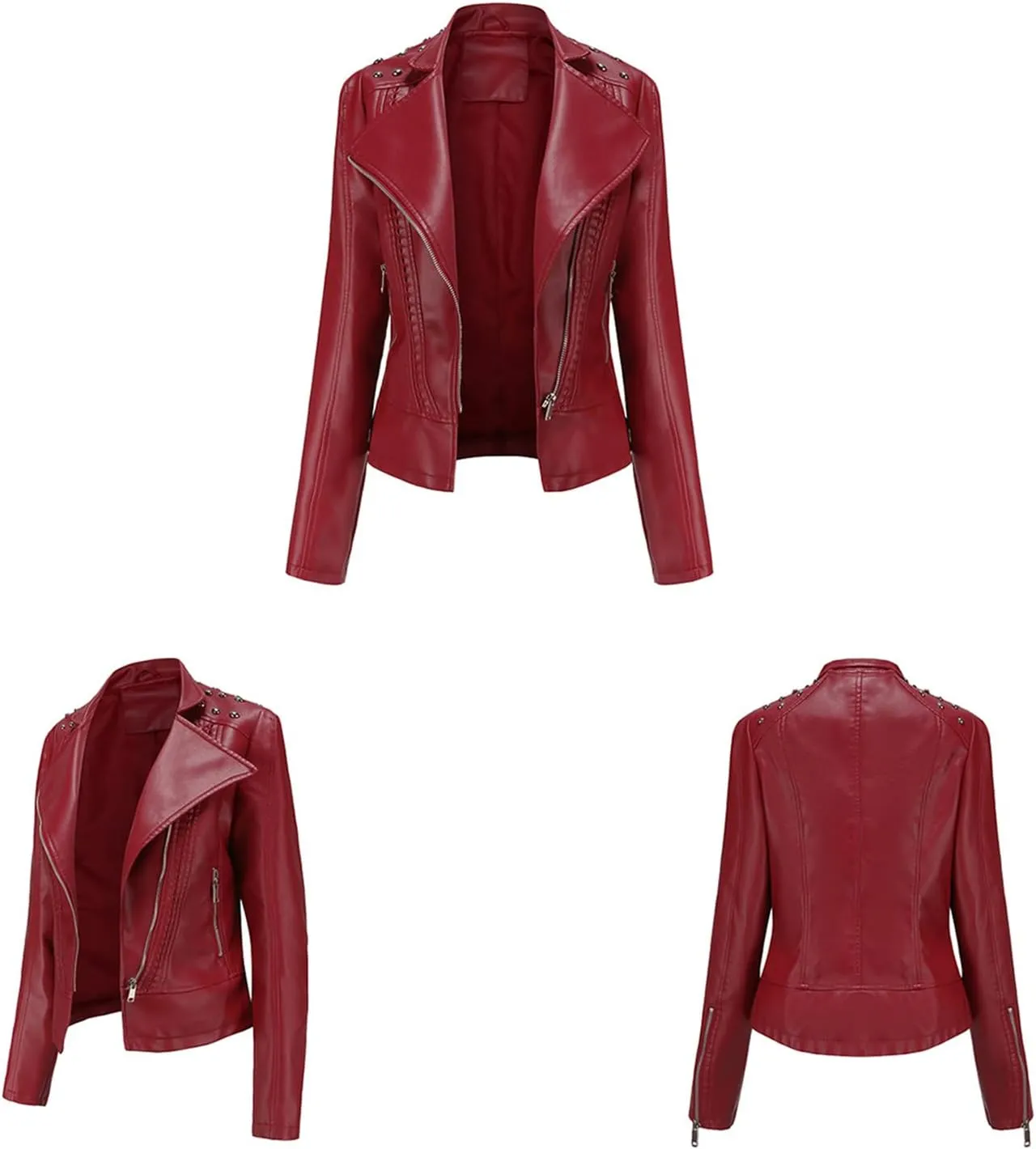TYQQU Women's Zip Up Slim Outwear Coat Long Sleeve Faux Leather Jacket Casual Short Bomber Coat