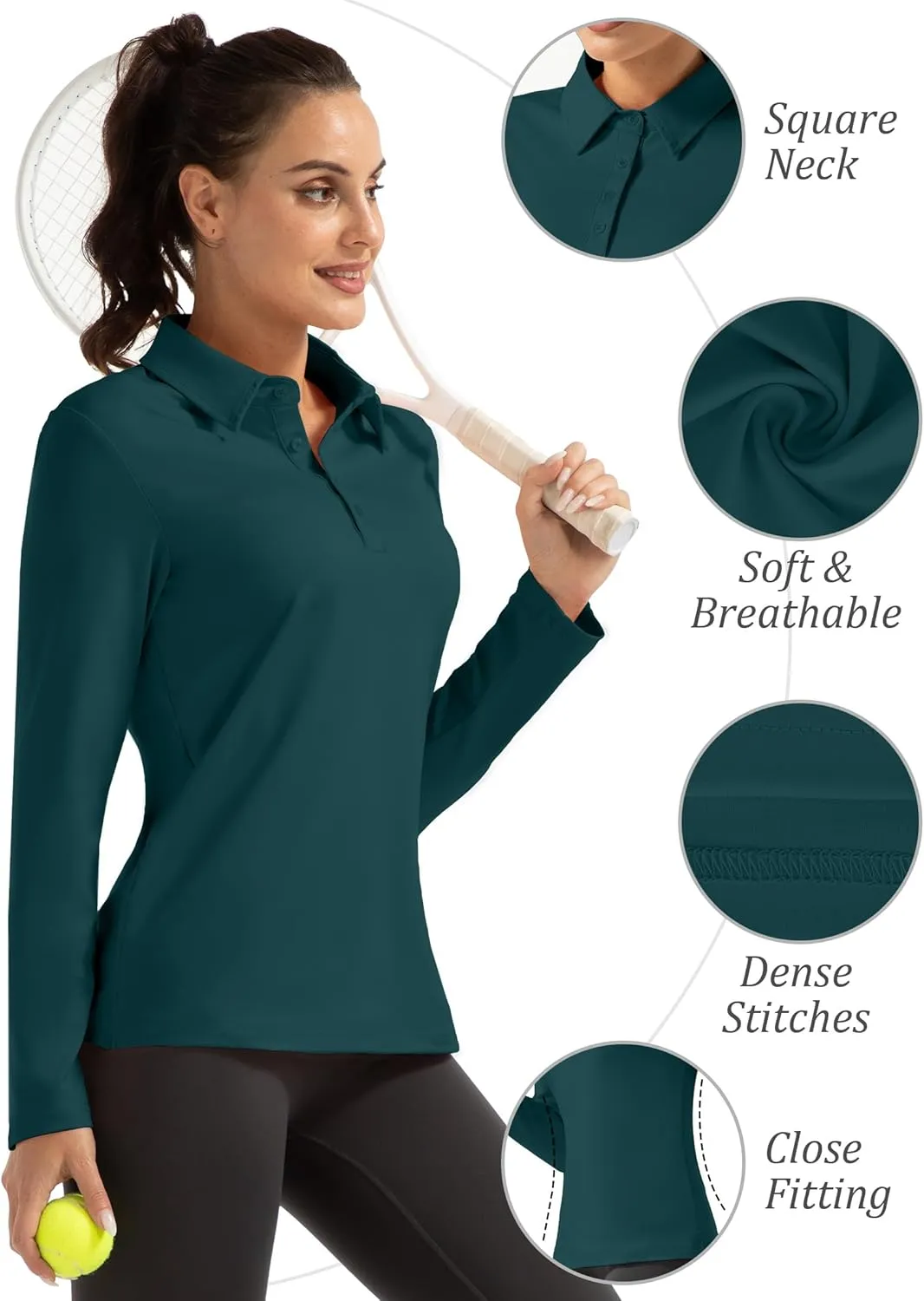 Women Long Sleeve Polo Shirt Golf Sport Top Athletic Sportswear Tennis Activewear