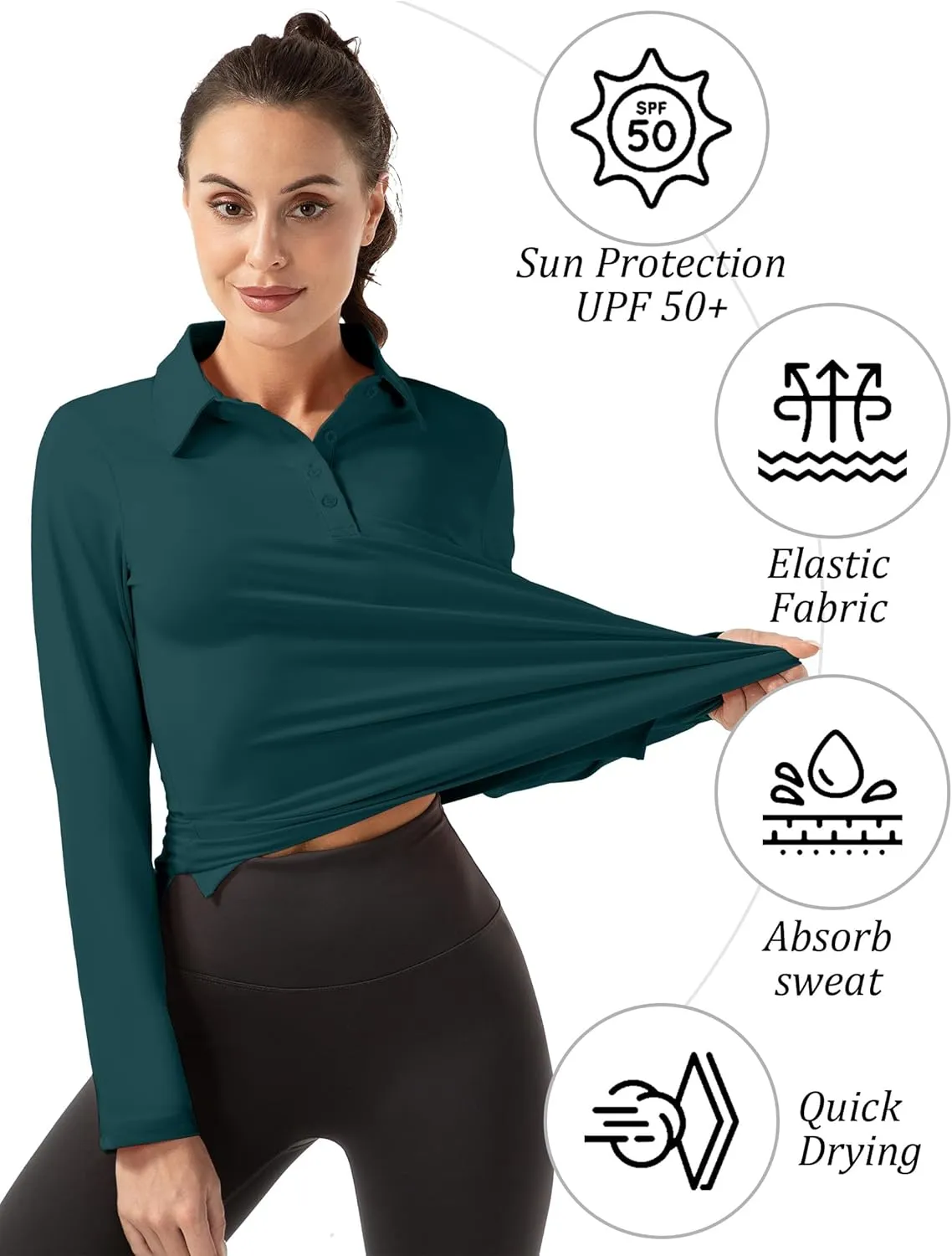 Women Long Sleeve Polo Shirt Golf Sport Top Athletic Sportswear Tennis Activewear