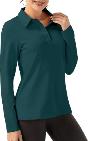 Women Long Sleeve Polo Shirt Golf Sport Top Athletic Sportswear Tennis Activewear