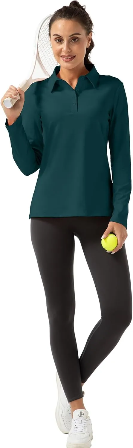 Women Long Sleeve Polo Shirt Golf Sport Top Athletic Sportswear Tennis Activewear